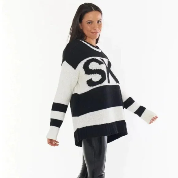 Show Me Your Mumu SKI Black and White Knit Chunky Sweater Oversized Size Small - Picture 1 of 11